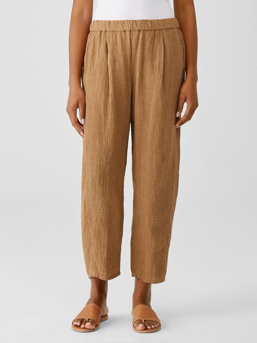 Eileen Fisher Sz Lg Puckered Organic Cotton Lantern Pant